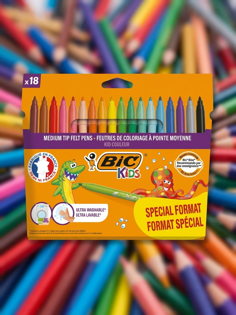 BIC Kids Kid Couleur – 18 Ultra-Washable Felt Pens
